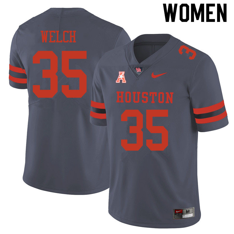 Women #35 Mike Welch Houston Cougars College Football Jerseys Sale-Gray